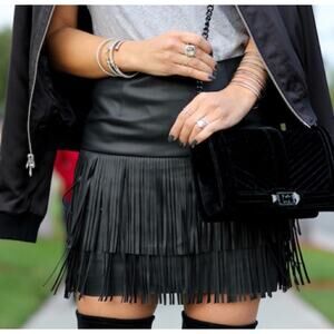 Trouvé tassel fringe vegan leather skirt size 0